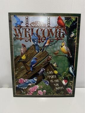 Friends Welcome Tin Metal Sign - This Place is For the Birds Decor Size 12.5X16